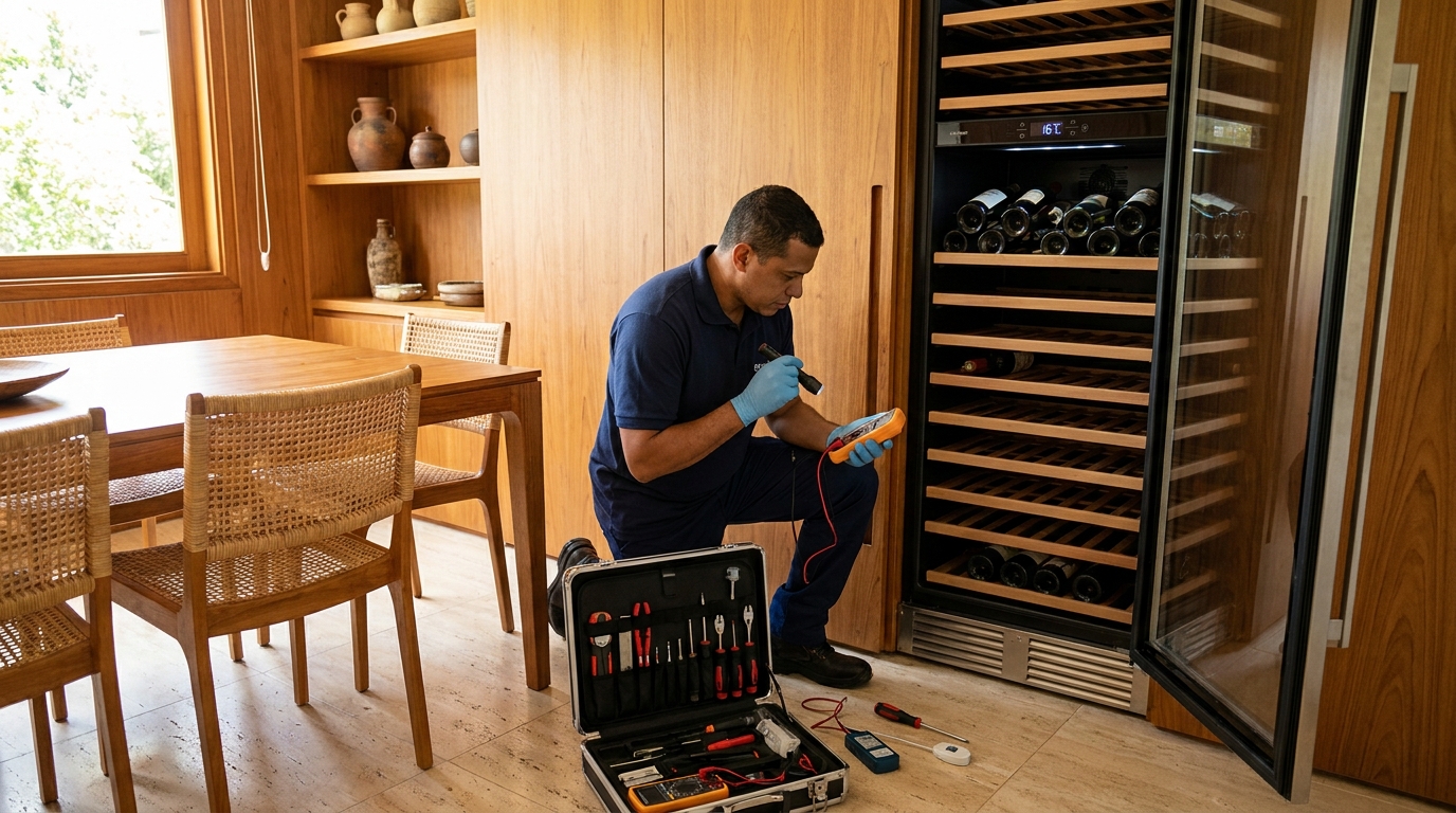 Substituição de termostato em adega climatizada em visita técnica em Joinville‑SC